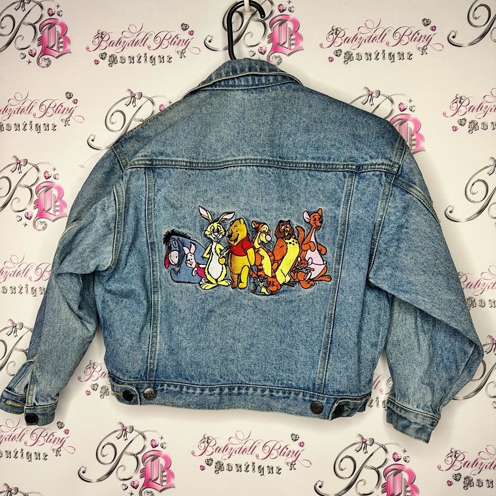 Disney Pooh bear Blue Denim Jacket vintage Disney store embroidered Jean coat